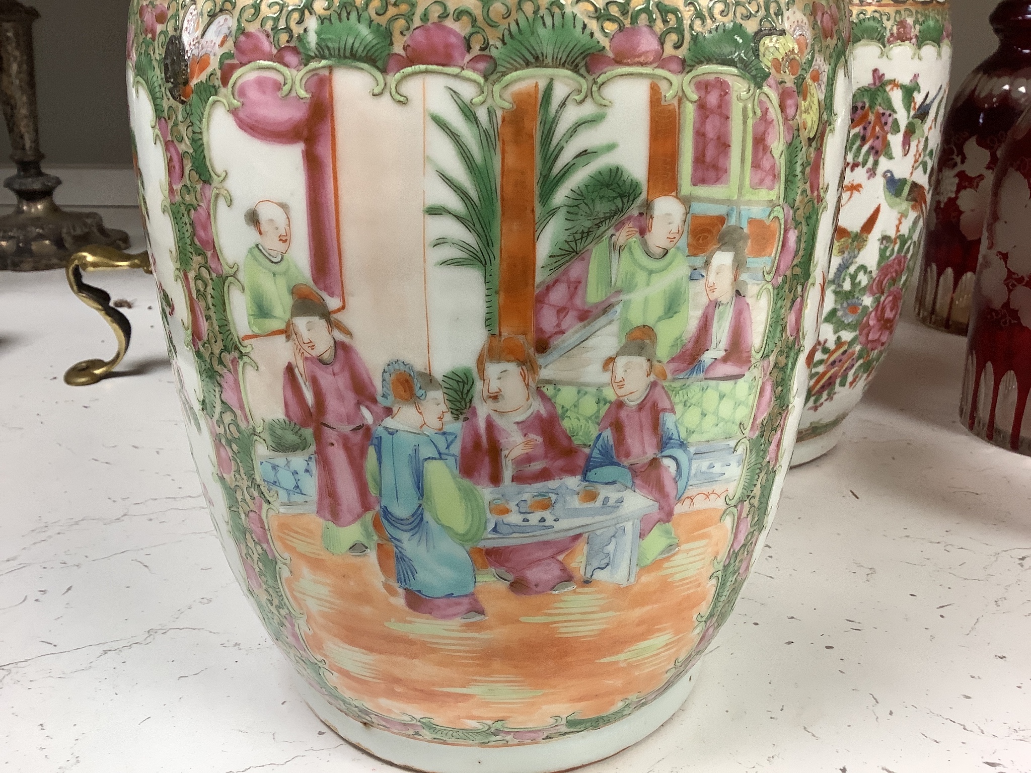 A pair of 19th century Chinese famille rose vases, height 36cm
